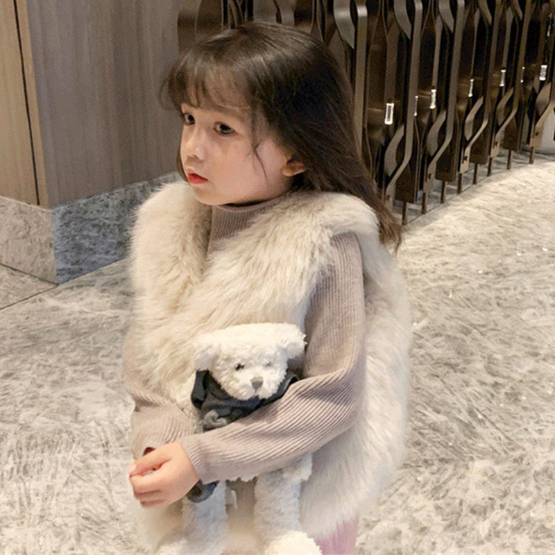 Children's vest, autumn and winter faux fox fur coat, baby vest, boys' and girls' clothing, woolen vest, coat