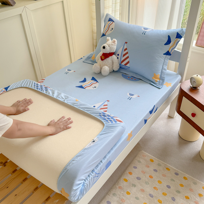 Colcha de cama con estampado de algodón puro, funda de cama para dormitorio de estudiantes de una sola pieza, funda protectora de colchón, juego de tres piezas con todo incluido