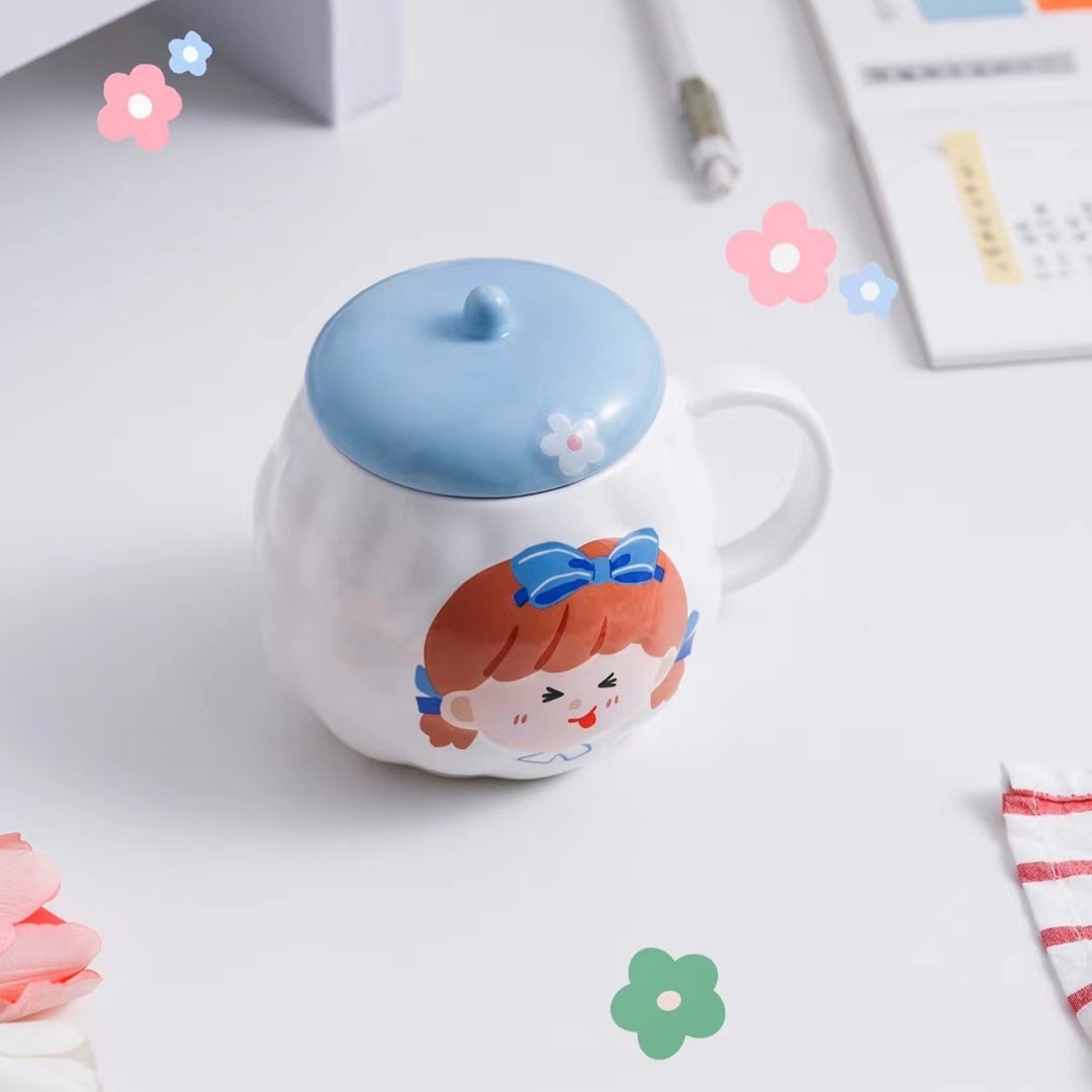 Personalidad creativa estilo japonés Cerezo chica corazón Taza de cerámica con tapa Oficina