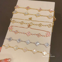 18K リアルゴールド電気メッキマザーオブパール菱形フラワーブレスレットスイートニッチ多用途ブレスレットライトラグジュアリーハイエンドジュエリー女性用