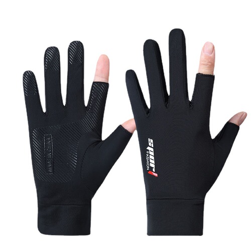Ice Silk Two Finger Cycling Gloves Men and Women Summer Thin Sunscreen Anti-Slip Driving Two Finger Fishing Half Finger Gloves