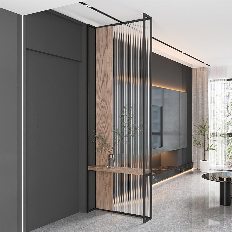 Home living room entry transparent Changhong glass light luxury indoor porch frame solid wood iron screen partition wall decoration