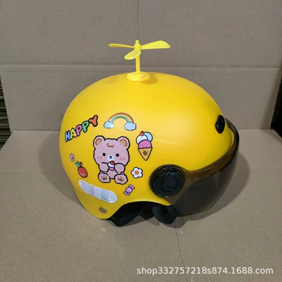 Motosiklet kaskı (dəbilqə), certification 1-6 years old children's helmet - yellow-cake-bear-sun-protection-mirror-yellow-windmill-3c-certified-1-6-years-old-j02