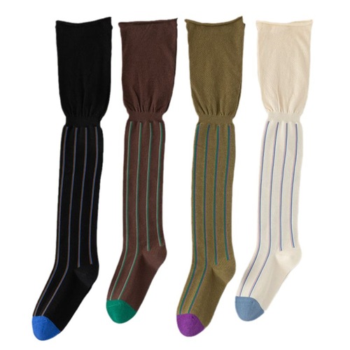 Loose mouth lazy style vertical striped stockings over the knee high stockings thin cotton slimming pile socks ins trendy women's socks