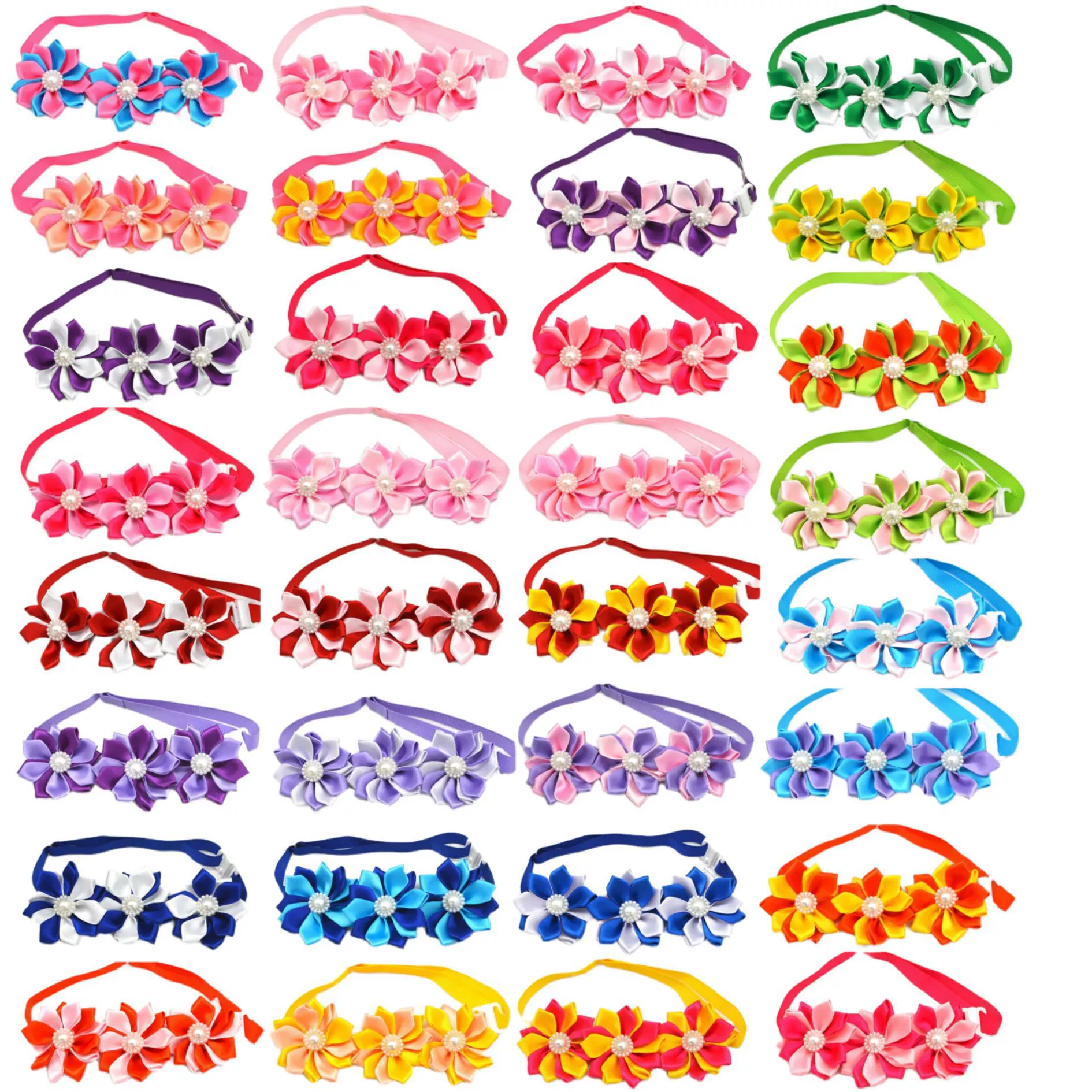 Хит продаж, ручная работа, галстук-бабочка с тремя цветами и жемчугом, аксессуары для кошек и собак, регулируемый воротник