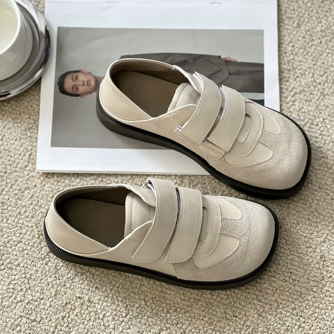 Матовая кожаная немецкая тренировочная обувь Женская Ретро аргановая обувь 2023 Осенняя Новая мягкая кожаная большая голова уродливые милые туфли повседневная обувь для досок