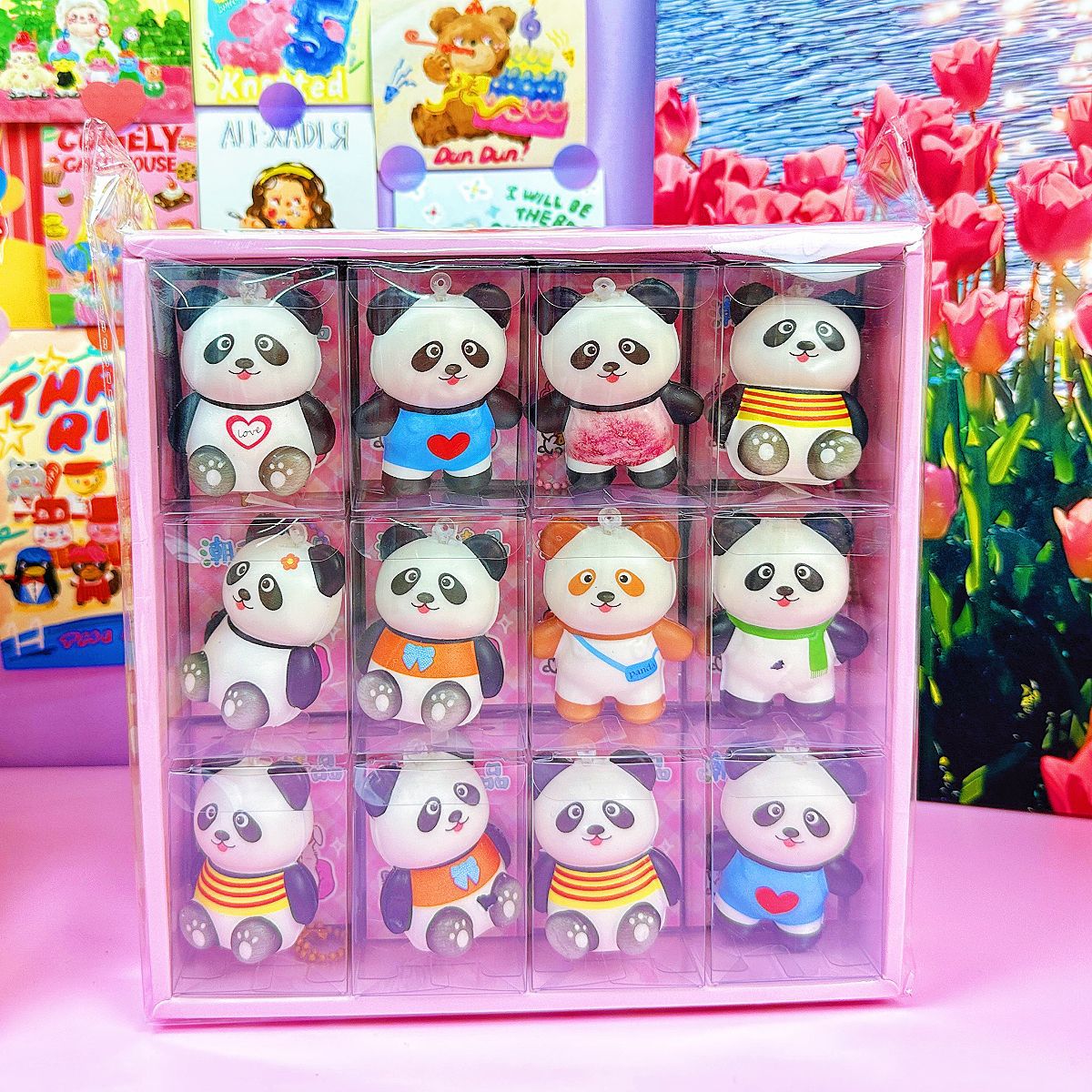 B24 lindo colgante de pellizco de rebote lento de panda/una caja grande de 24 piezas/enviar un pequeño regalo
