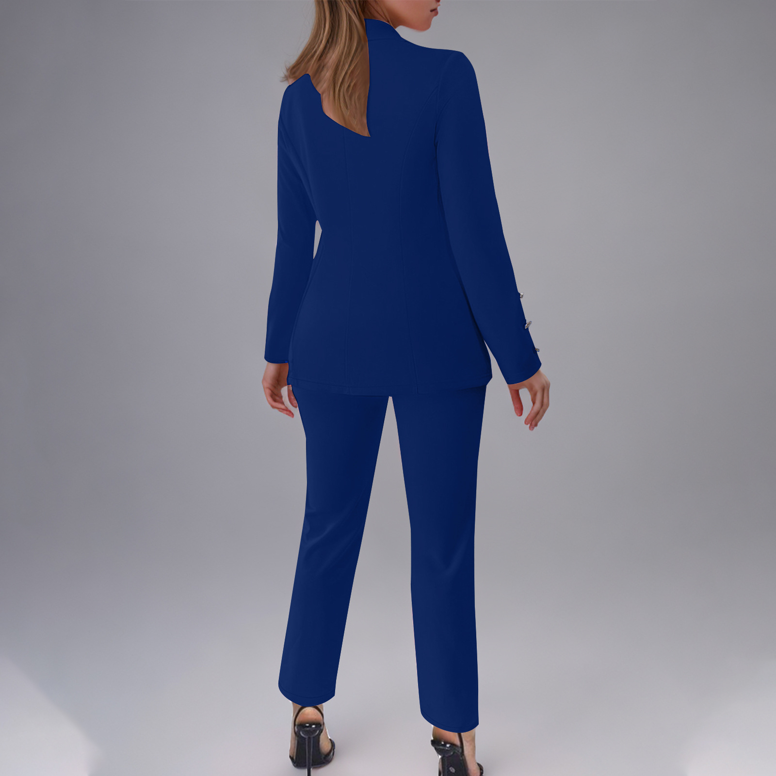 Women's Button-Up Blazer Set – Slim Fit Notch Lapel Suit Jacket & Pants (S-3XL, Poly-Spandex, Wrinkle-Free Office Wear)​_ecoleips.com