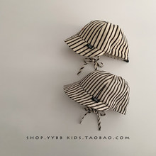 韩系条纹儿童帽子春夏薄款遮阳防晒大帽檐鸭舌帽男女宝宝棒球帽潮