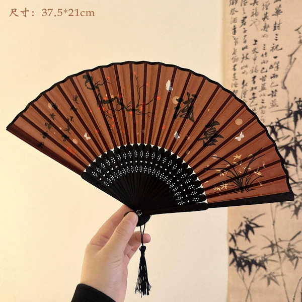 New Chinese style folding fan - light brown color