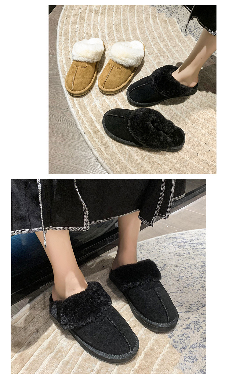 Pantofole pelose casual da donna, indumenti esterni con suola spessa, nuove mezze pantofole Baotou per la casa invernale 2022 più scarpe pigre in velluto_voghion.com