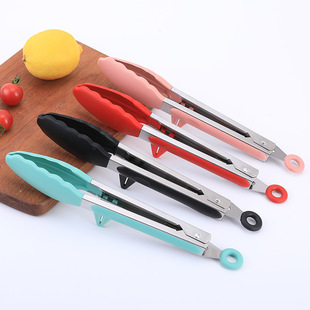 Kitchen silicone food clip 9 inch 12 inch stainless steel baking barbecue bread clip multi-function food clip utensils