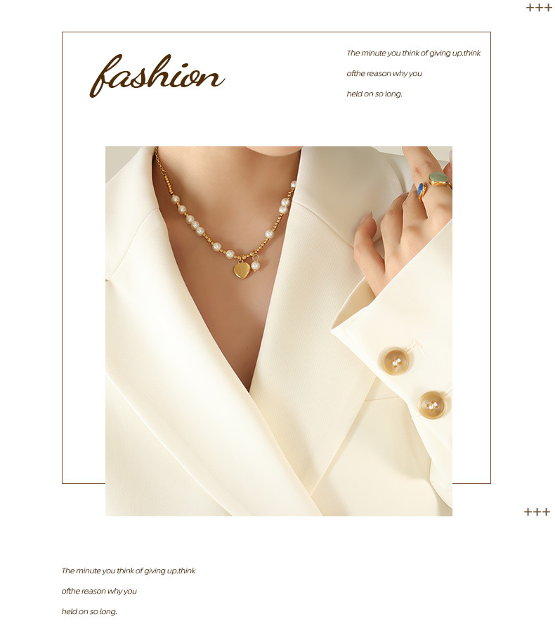 Simple Style Heart Shape Titanium Steel Beaded Pendant Necklace 1 Piece