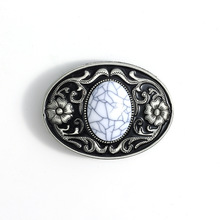 跨境爆款皮带扣头镶嵌唐草花纹玛瑙绿松石平滑扣金属腰带配件批发