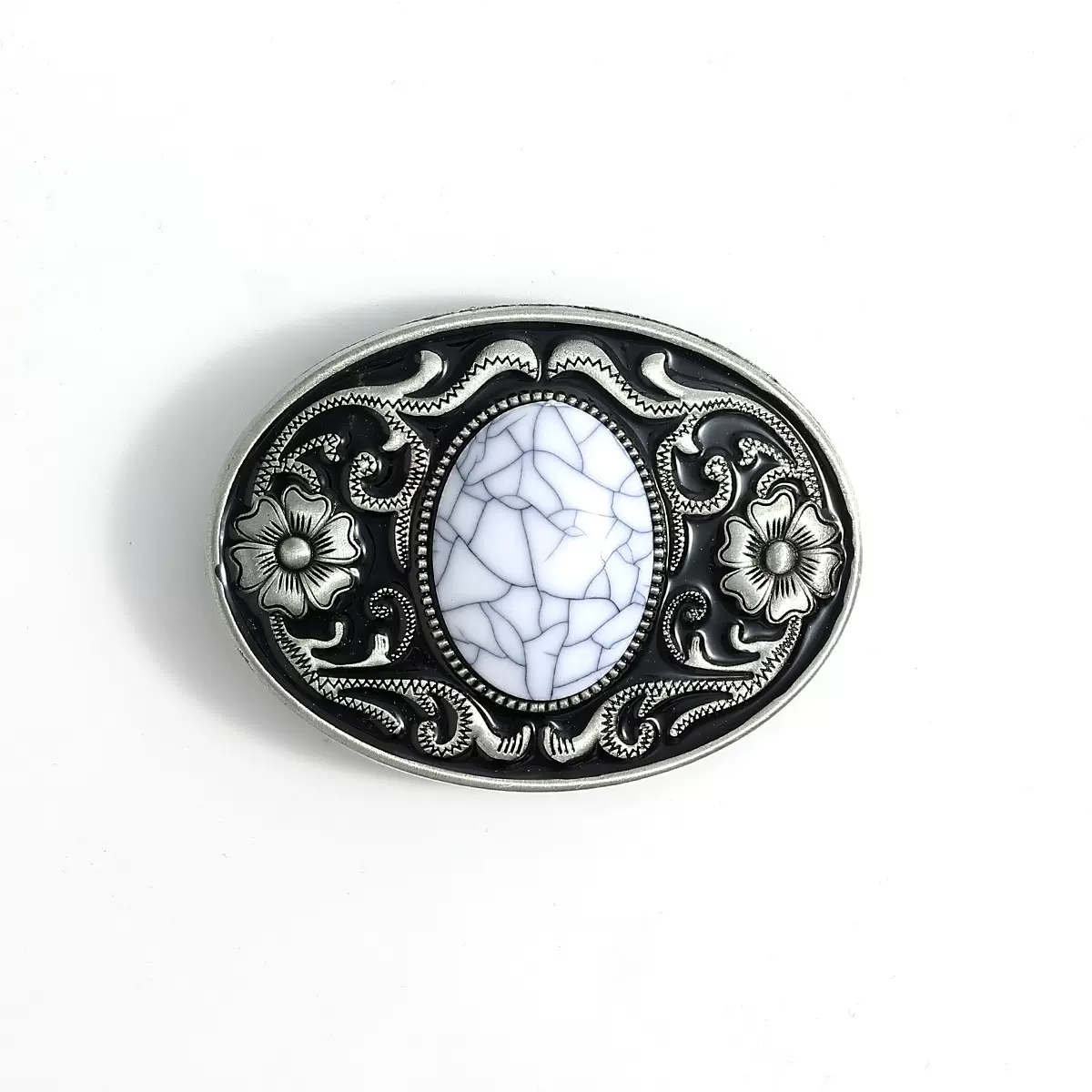 跨境爆款皮带扣头镶嵌唐草花纹玛瑙绿松石平滑扣金属腰带配件批发