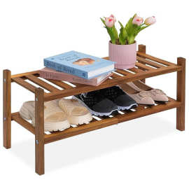 跨境双层鞋架竹制客厅卧室鞋子收纳架阳台花盆架多肉盆栽置物架