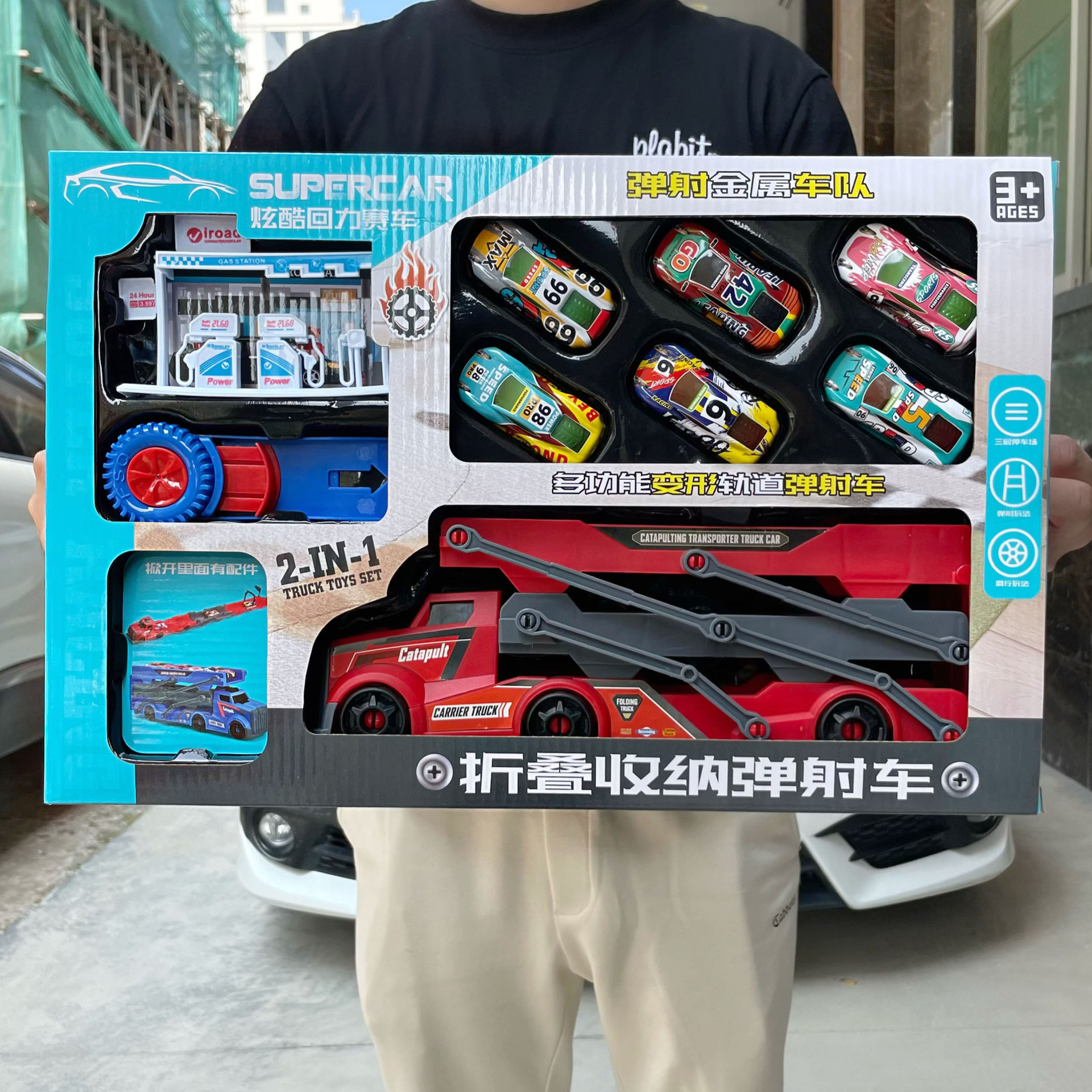 Simulación infantil plegable almacén ejectación metales aleación modelo de coche juguete caja de regalo de jardín de infantes al por mayor