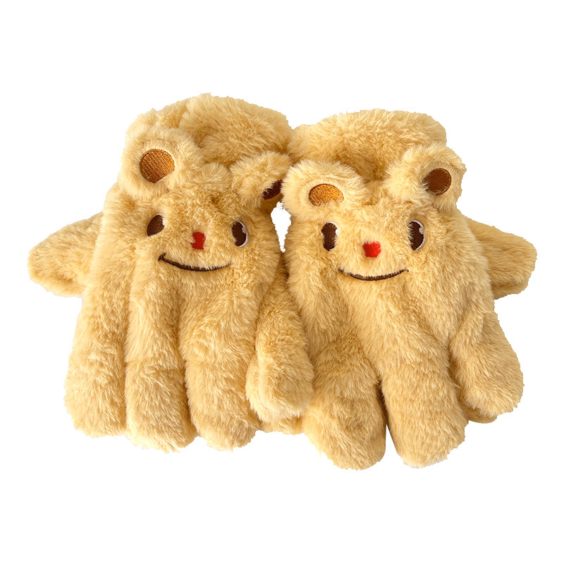 Caricatura lindo oso bufandas de peluche mujeres 2024 nuevo otoño y invierno calentamiento grueso guantes de viento a prueba de frío image 5