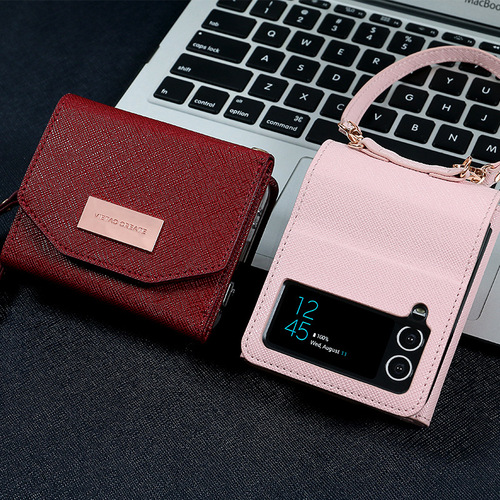 Hand strap wallet for Samsung ZFlip6 phone case, cross-stitch strap card holder for Flip5 phone skin