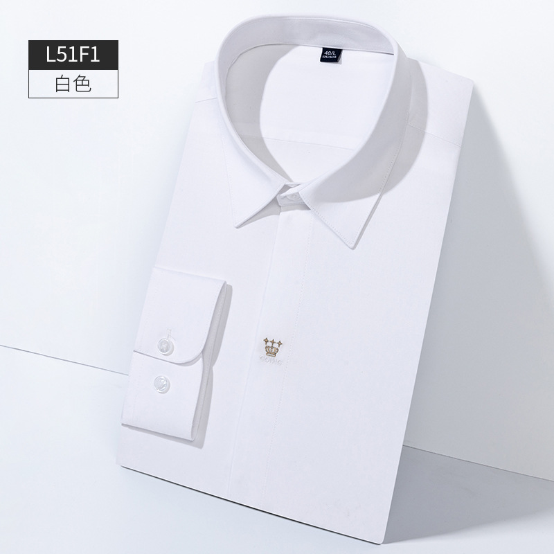 Corona bordada camisa negra de los hombres de moda de lujo ligero casual de moda bordado estilo coreano slim fit no planchar camisa hombres