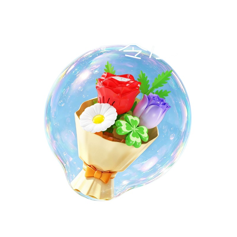 Botón de flores rojas porosas máquina de burbujas iluminación eléctrica juguetes para niños niñas manos rosas completamente automáticas soplando burbujas