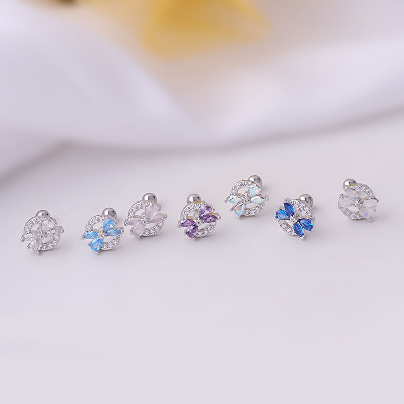 0.8MM titanium steel multi-color water drop horse eye zircon single stud earrings