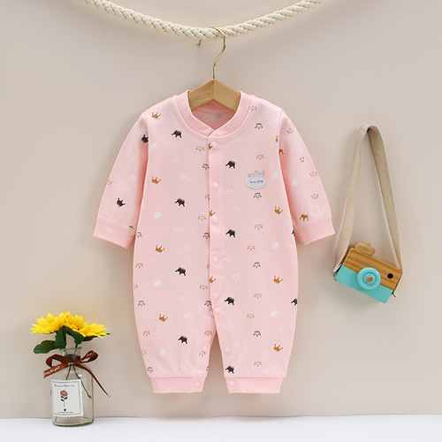 Baby Bodysuit, Combed Cotton, Unisex Long-Sleeve Crawling Suit, Spring and Autumn Printed Romper