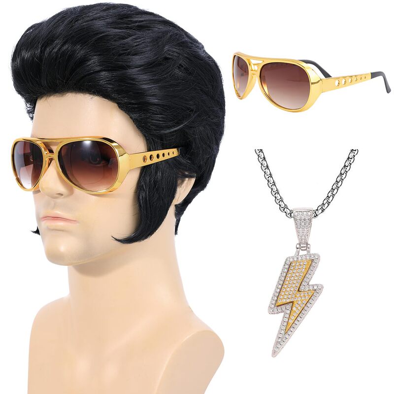 Elvis Presley Big Back Wig Elvis Presley Same Hairstyle Rock Three-Piece Stage Performance Wig