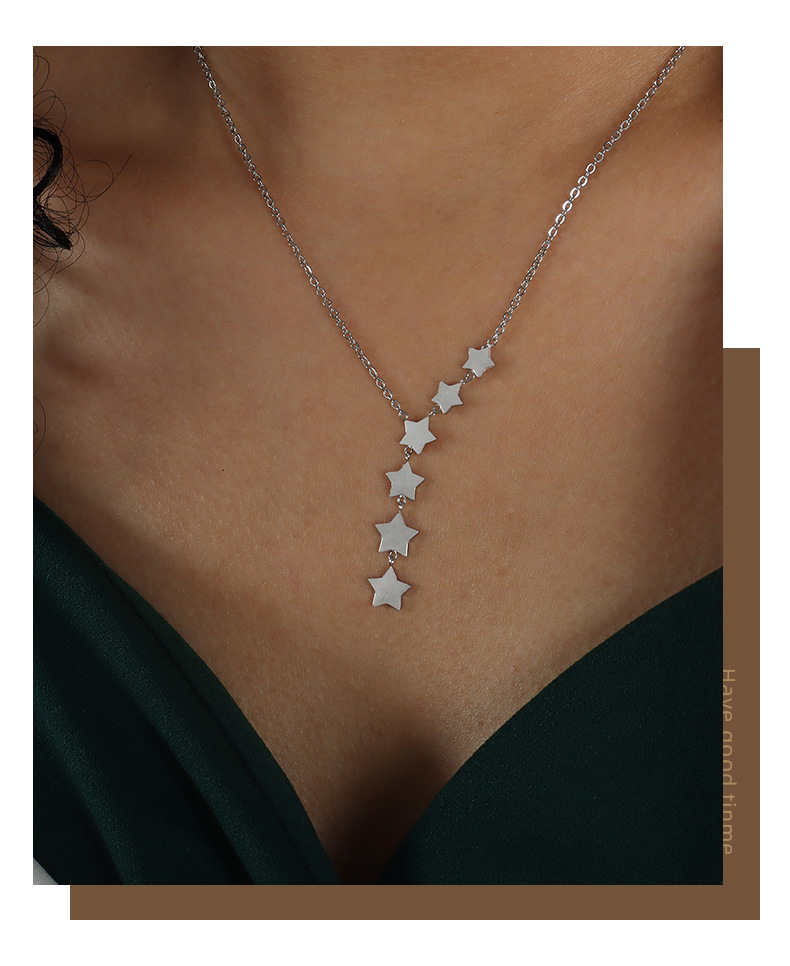 6g Weight 0.03µm-0.05µm Gold Plating Thickness PVD Coated Gold Plating Process Real Gold Plated Plating Material PVD Coated Real Gold Plated Star Titanium Steel Simple Style Waterproof Non Tarnish Pendant Necklace