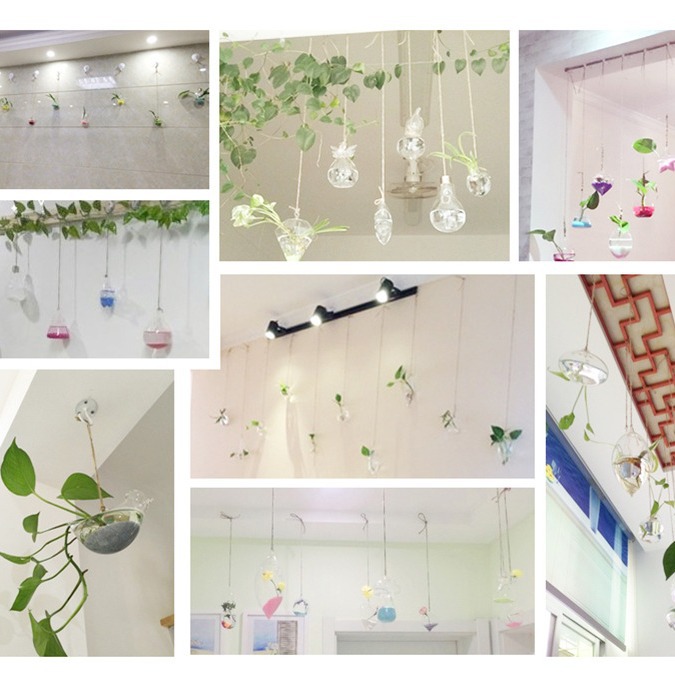 Fábrica directa colgando florero de vidrio transparente simple hidropónico pequeña botella colgante interior jardinería decoración del hogar botella planta