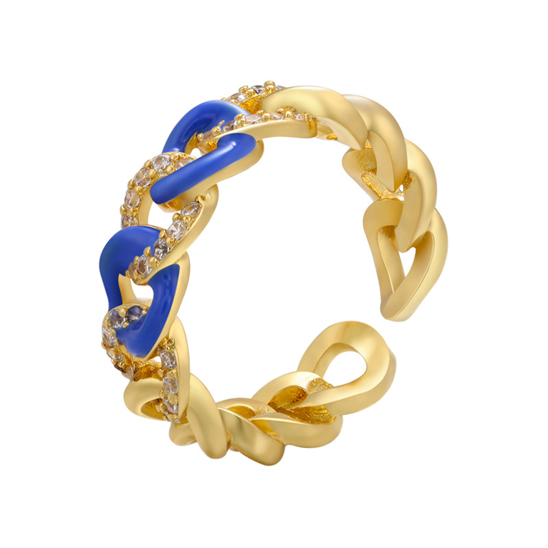 micro-inlaid zircon cable chain design open ring dripping oil color ring