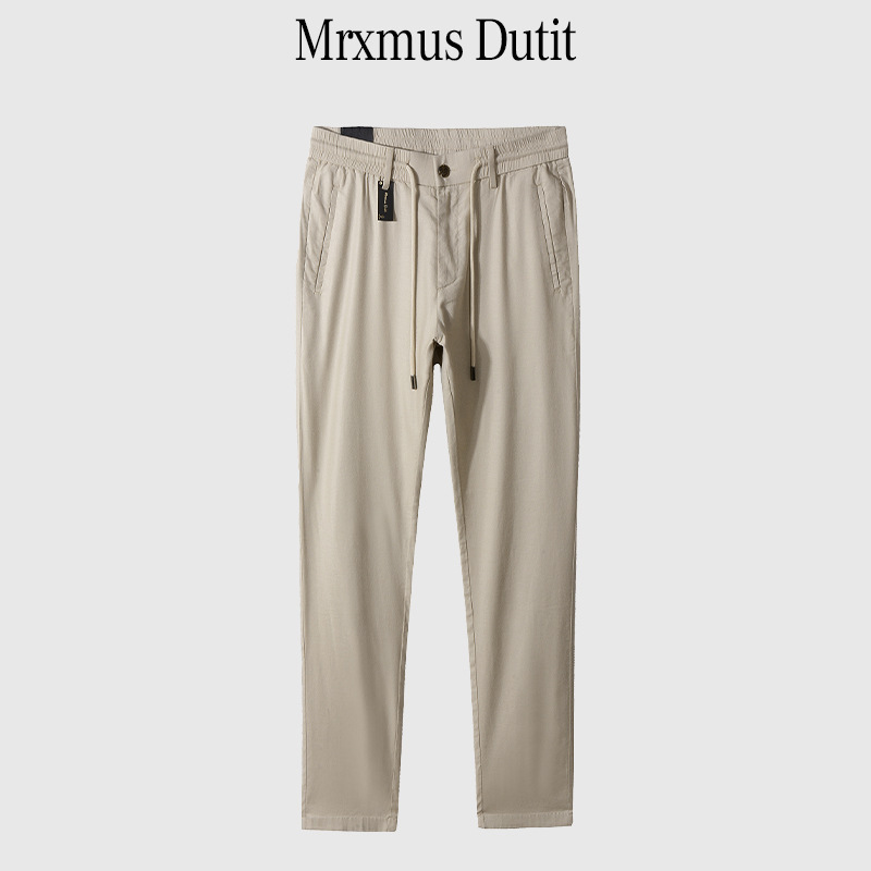 Md Men's Summer Cotton and Linen Khaki Pants Men's Breathable Soft Elastic Waist Business Straight Slim Casual Pants