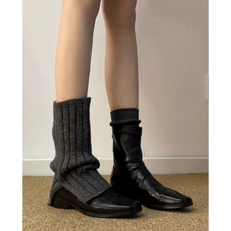 Soft leather version~Women's high-heeled ankle boots, new autumn/winter style, round-toe Martin boots, black, chunky heel, elastic, slimming boots