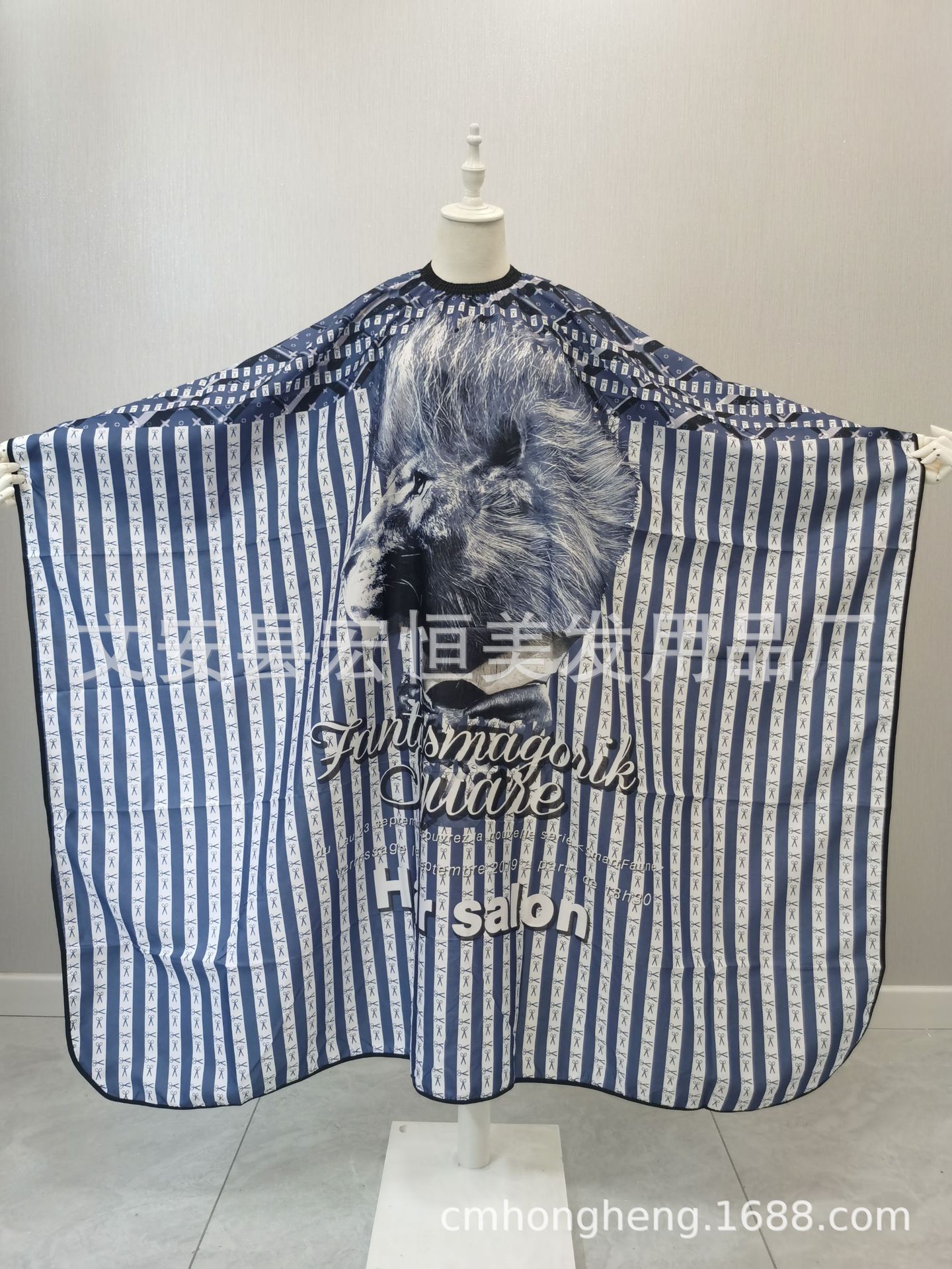 Primavera asiático textil peluquería vintage cabeza de aceite rayado peluquero corte de pelo tela cráneo impresión teñido en caliente tratamiento capilar delantal