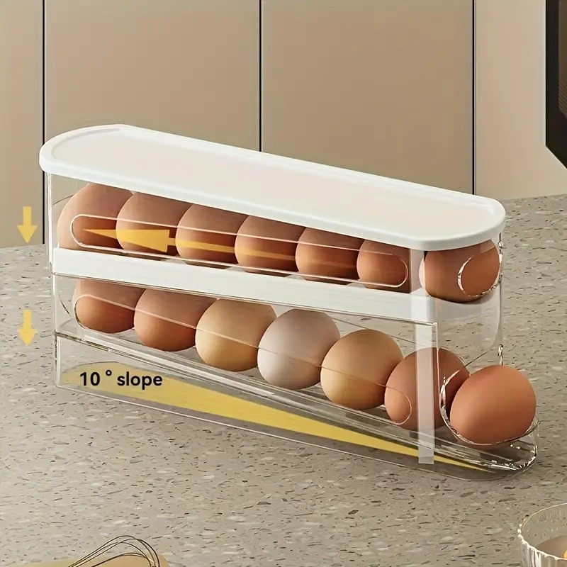Organizador de Huevos Tipo Tobogán de Plástico PP, Portátil, para Refrigerador