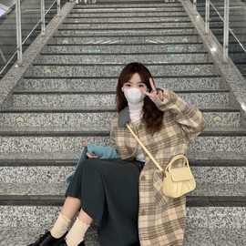 美拉德呢子大衣女2024秋冬新款小个子温柔加绒加厚时尚毛呢外套