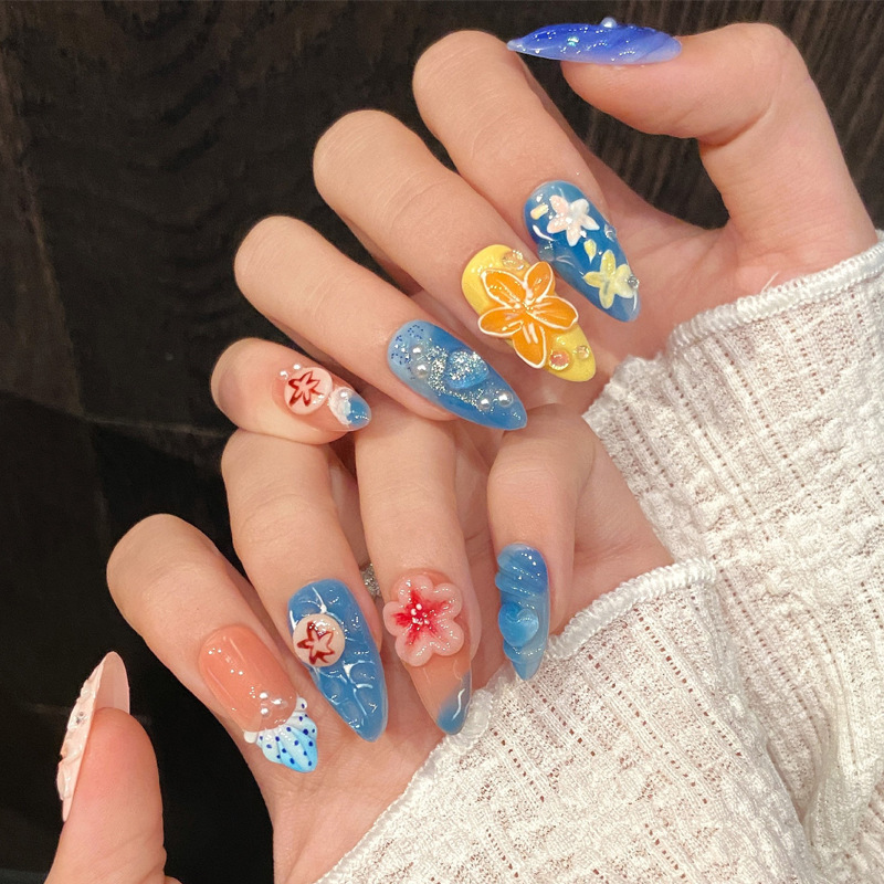 30 Cross-Border Beach Painted Boutique Wearable Nails 3D Stereo Star Shell Flower Nail Art Patches in Stock 30 Cross-Border Beach Painted Boutique Wearable Nails 3D Stereo Star Shell Flower Nail Art Patches in Stock