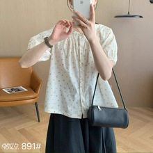 韩版新款短袖衬衫韩版文艺小清新田园风宽松小碎花衬衣女小衫