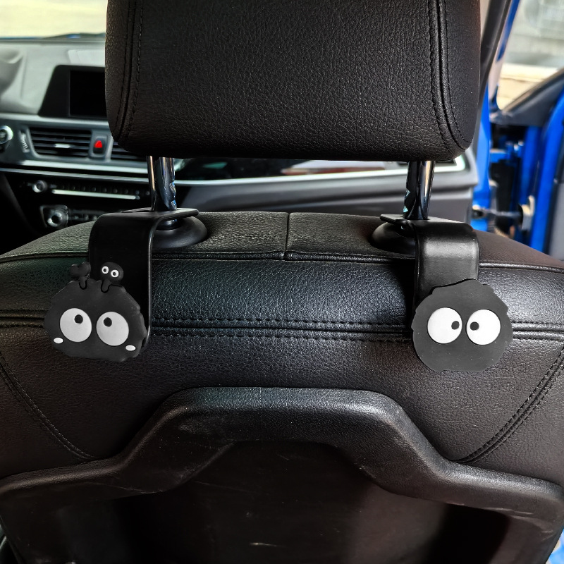 Gancho trasero del asiento del automóvil Dibujos animados lindo briquetas de carbón negro Gancho de almacenamiento trasero del automóvil Decoración del automóvil