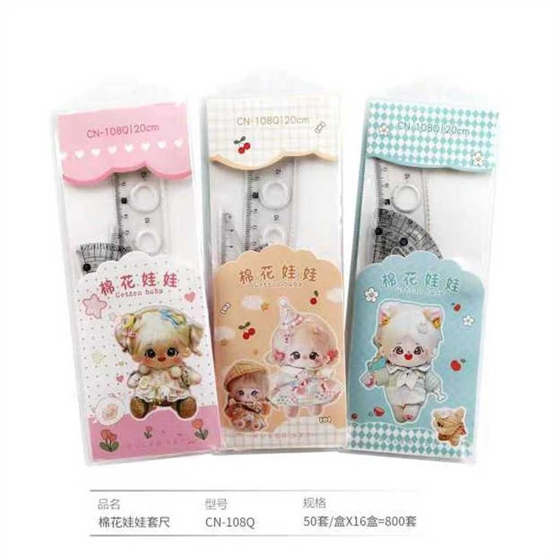 漫画かわいい定規セット 4 ピース小学生文具セット学用品定規三角板分度器卸売|undefined