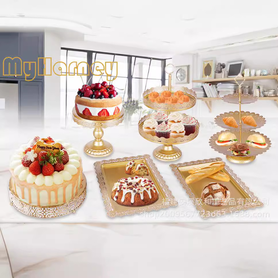 Conjunto de platos de pastel de estilo americano decoración de la mesa de boda fábrica creativa de hierro forjado props de boda postres estante de pastel