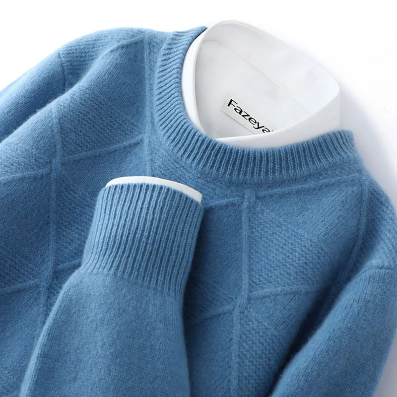 Осенне-зимний 100% чистый свитер, Мужская водолазка, Ромбический жаккардовый кашемир, деловое Повседневное трикотажное нижнее белье