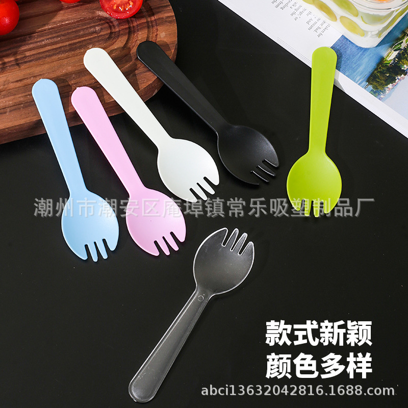 Tenedor desechable tenedor cucharas de plástico fruta picadora horquilla de pastel de embalaje independiente cucharas de postre cucharas de helado