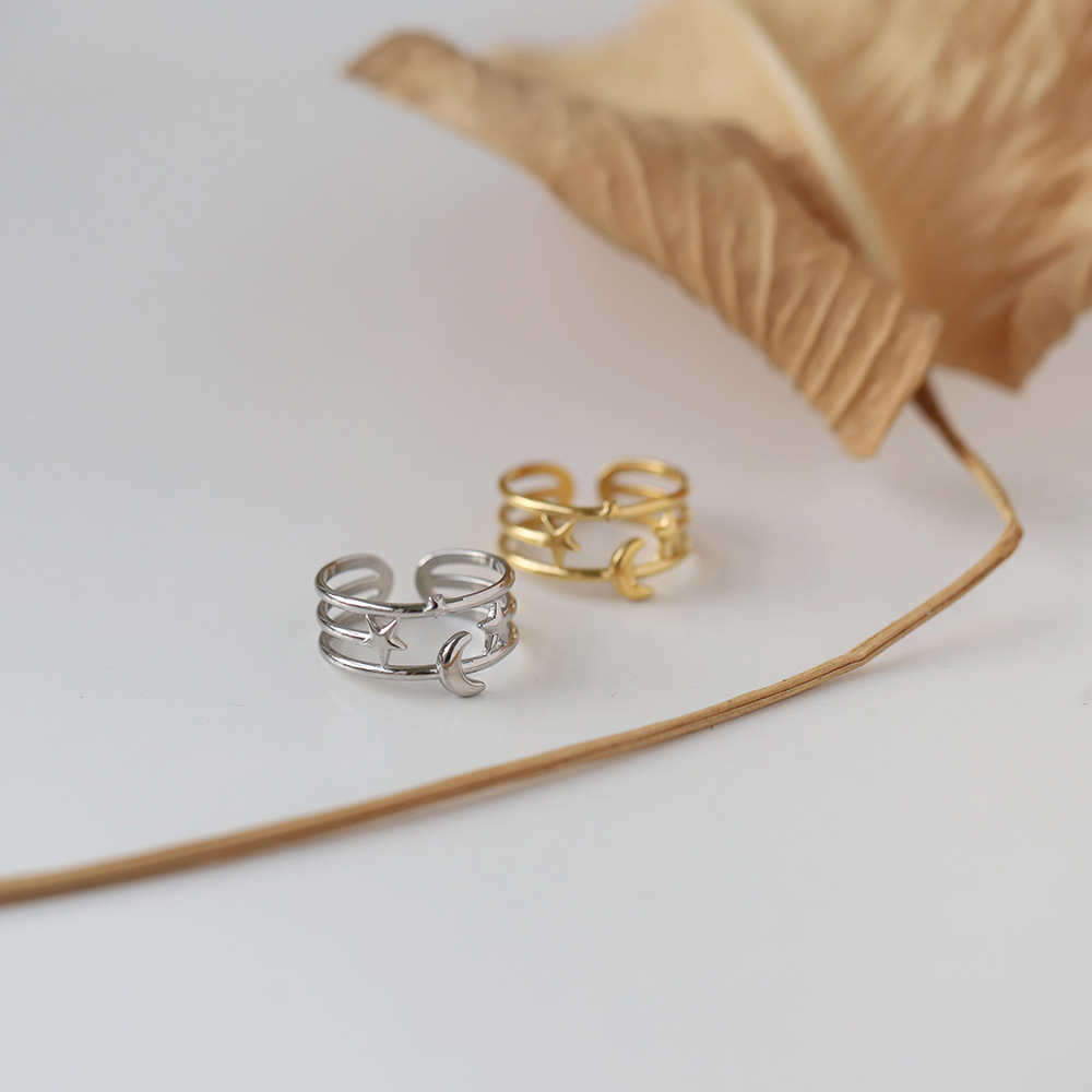 1 Piece Quantity Daily Occasion Real Gold Plated Star Moon 304 Stainless Steel IG Style Waterproof Non Tarnish Open Rings