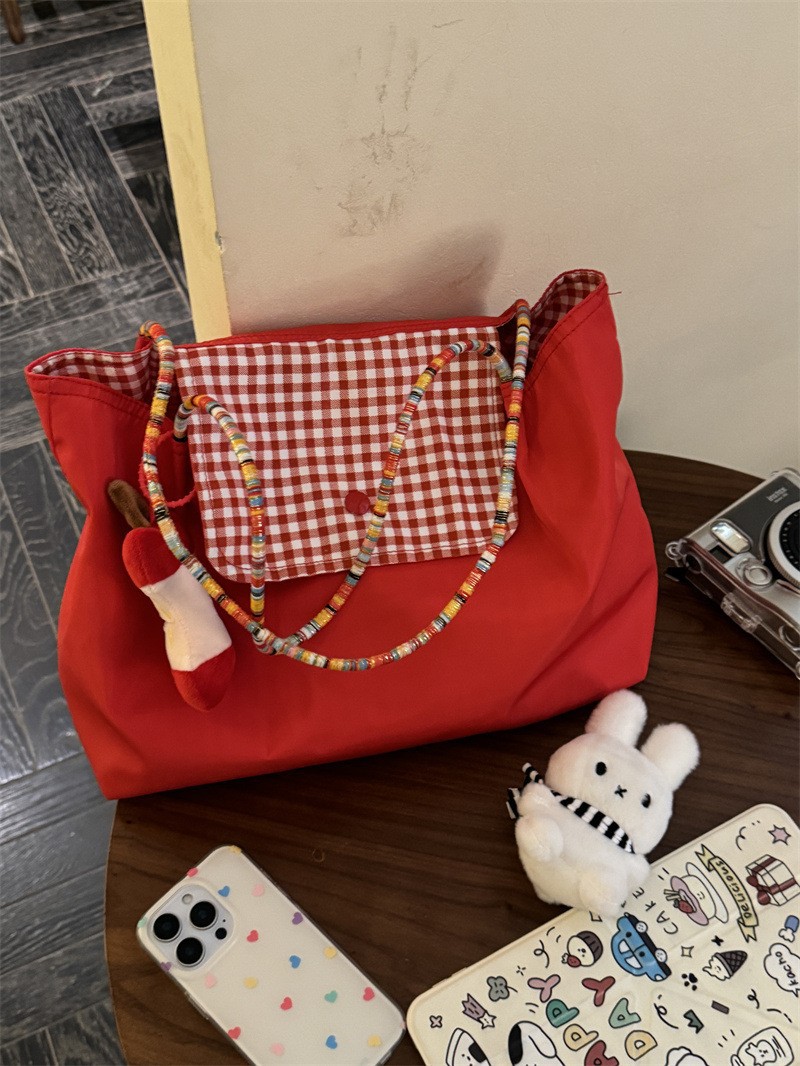 Red colorful rope large shoulder bag + apple pendant