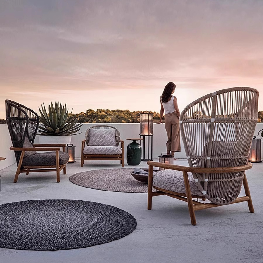 Sofá de madera maciza al aire libre patio villa muebles impermeables al aire libre vidre jardín balcón diseñador silla perezosa