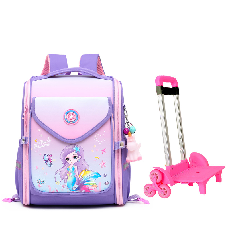 Mochila escolar con ruedas para estudiantes de primaria, mochila infantil con ruedas que reduce el peso y protege la columna vertebral, mochila escolar de sirena para niñas de primer grado