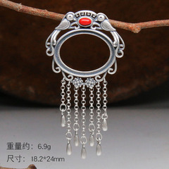 S 925銀民族風流蘇ペンダント18*24台湾工芸diyモザイク蜜ろう琥珀ネックレスペンダント女