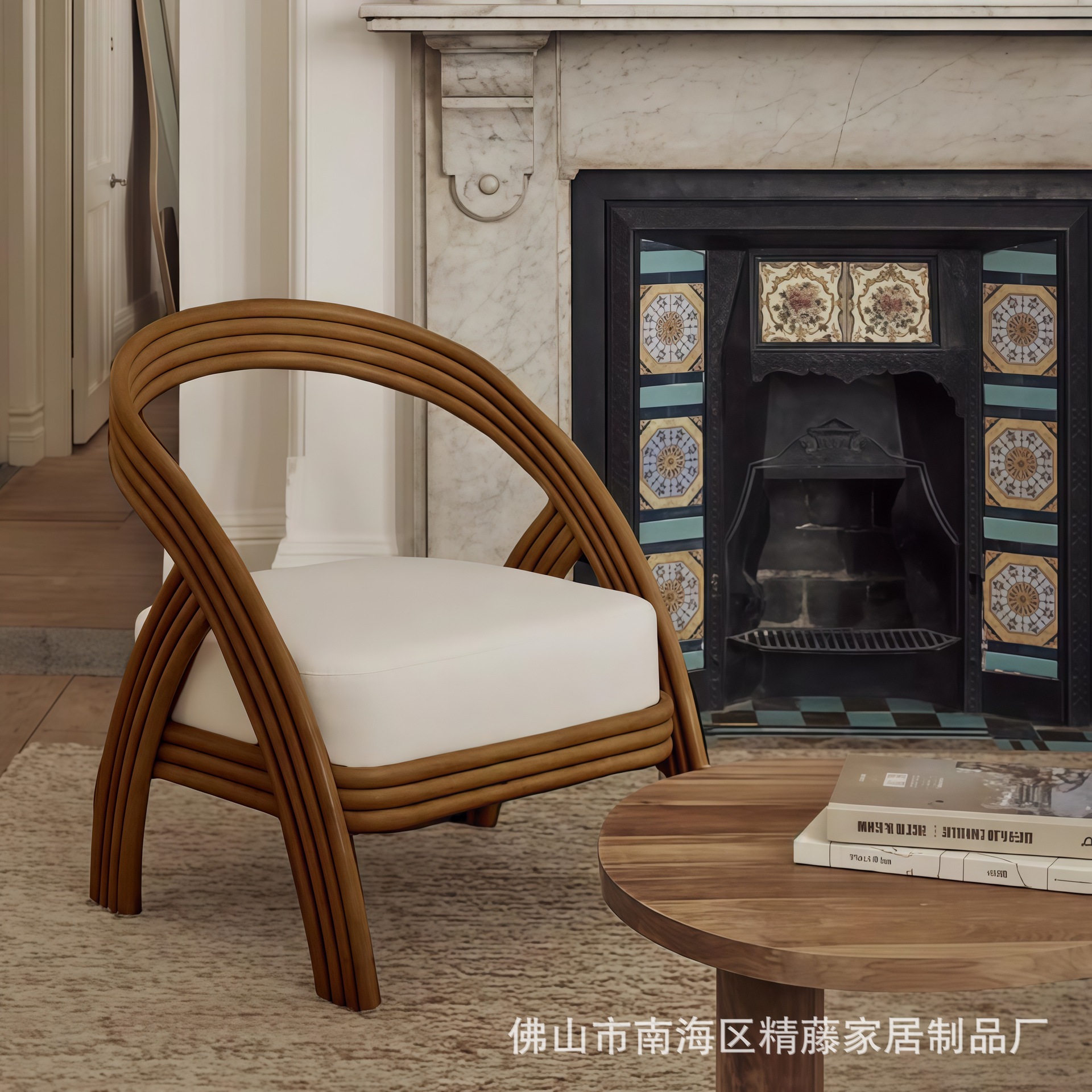 Medieval Style Real Rattan Sofa Chair Designer Creative Small Apartment Living Room Balcony Leisure Chair Negotiation Meeting Negotiation Chair