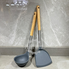 Silicone stainless steel beechwood spatula soup spoon kitchenware non-stick pan high-temperature resistant cooking stir-frying home use
